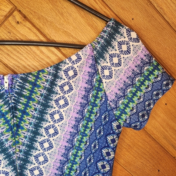 Bisou Bisou Michele Bohbot purple, green and blue boatneck bodycon dress Size 2 - Picture 8 of 10